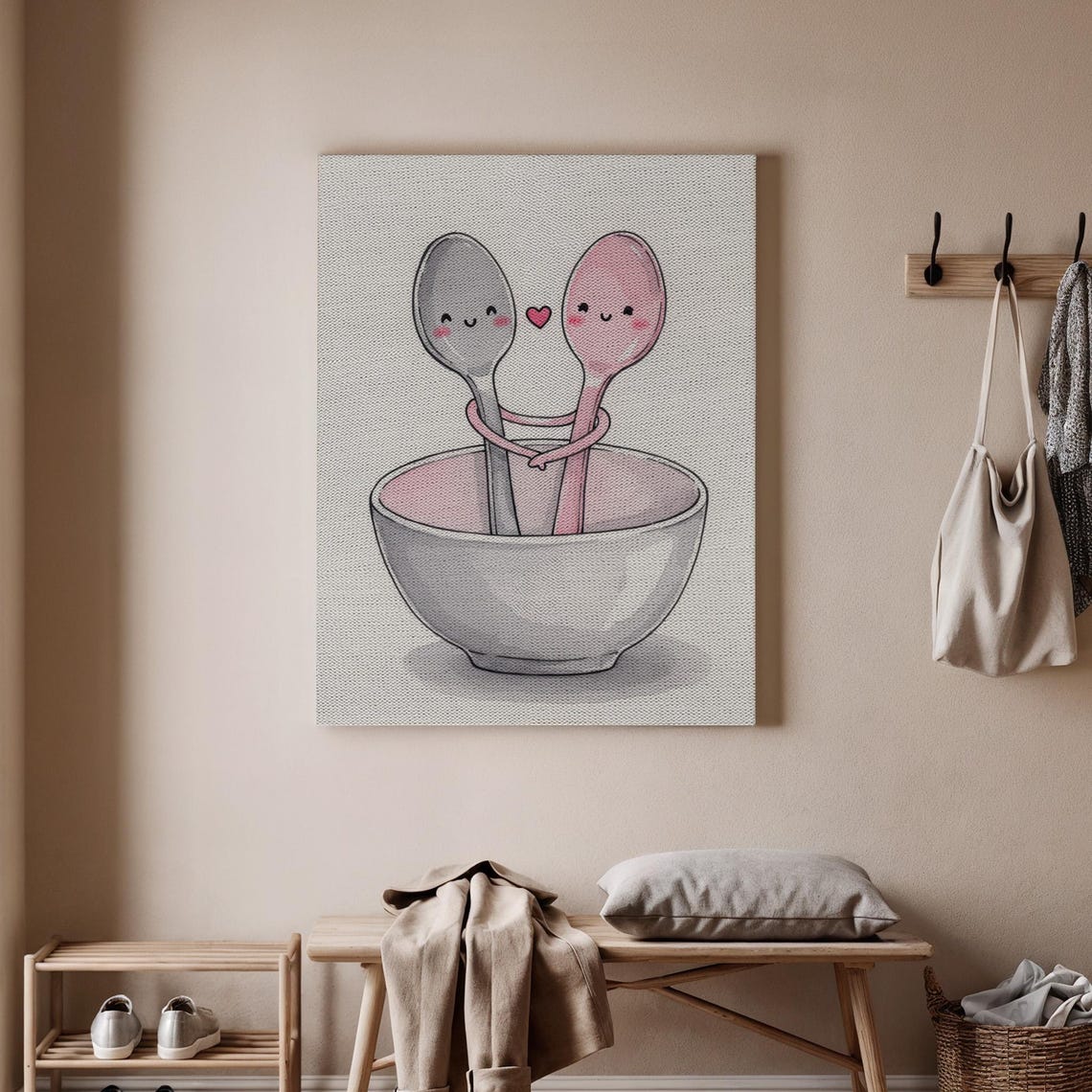 Cute Spoon Couple Hugging Heart Funny Romantic Kitchen Love Poster