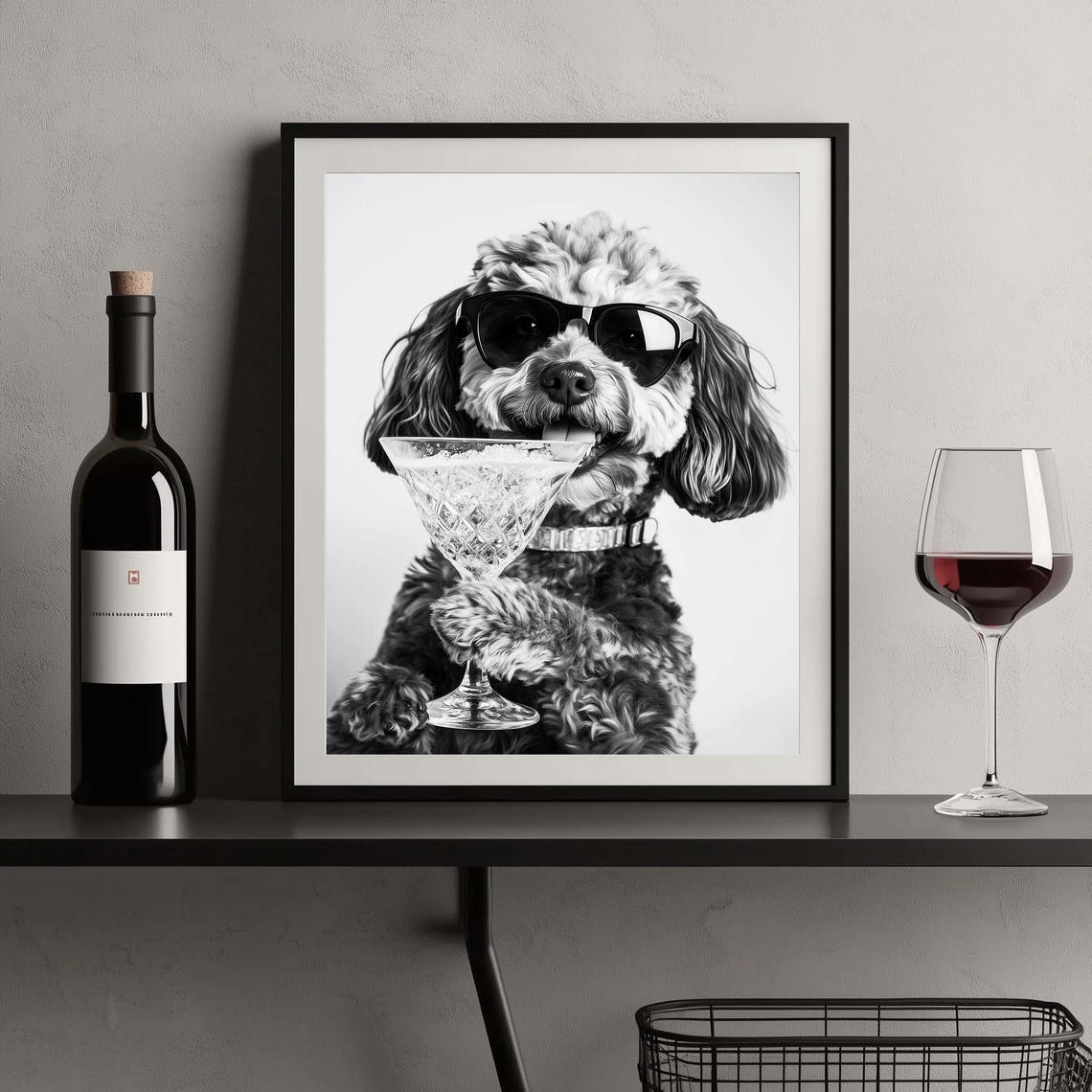 Cockapoo In Black Sunglasses Holding A Crystal Martini Cocktail Poster - Image 2