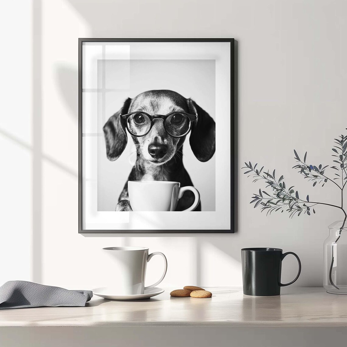 Dachshund Coffee Black and White Dog Poster - Image 2