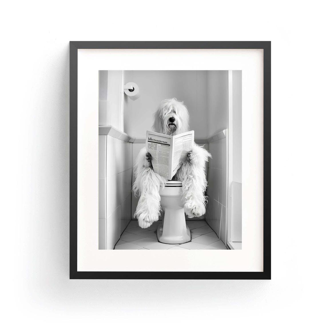 Old English Sheepdog Wall Art Print Dog Gift English Sheepdog Pet Dog Art Bath Time Art Animal Bathtub Animal Art Bathroom Wall Decor