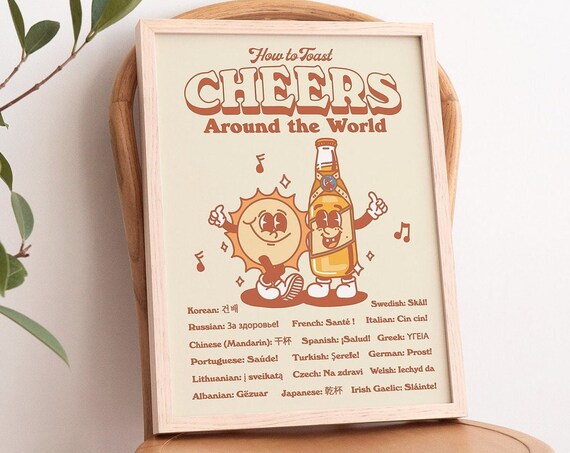 How To Toast Cheers Around The World Funny Beer Retro Bar Poster