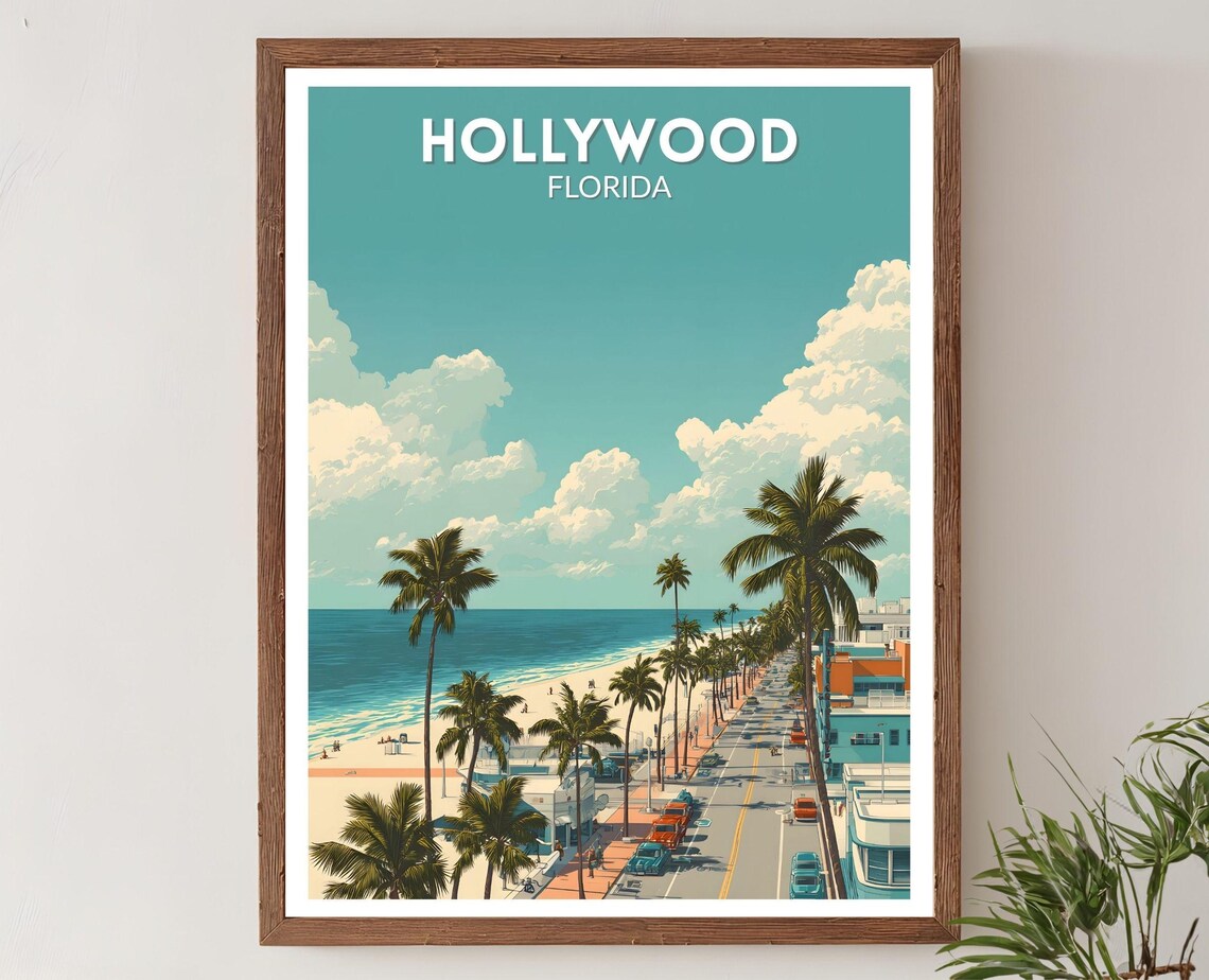 Hollywood Florida Retro Travel Poster, Mid-Century Travel Poster