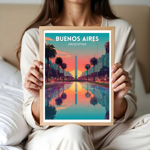 Buenos Aires Argentina Vibrant Travel Poster Retro Futuristic Wall Art Print Colorful Cityscape Modern Decor