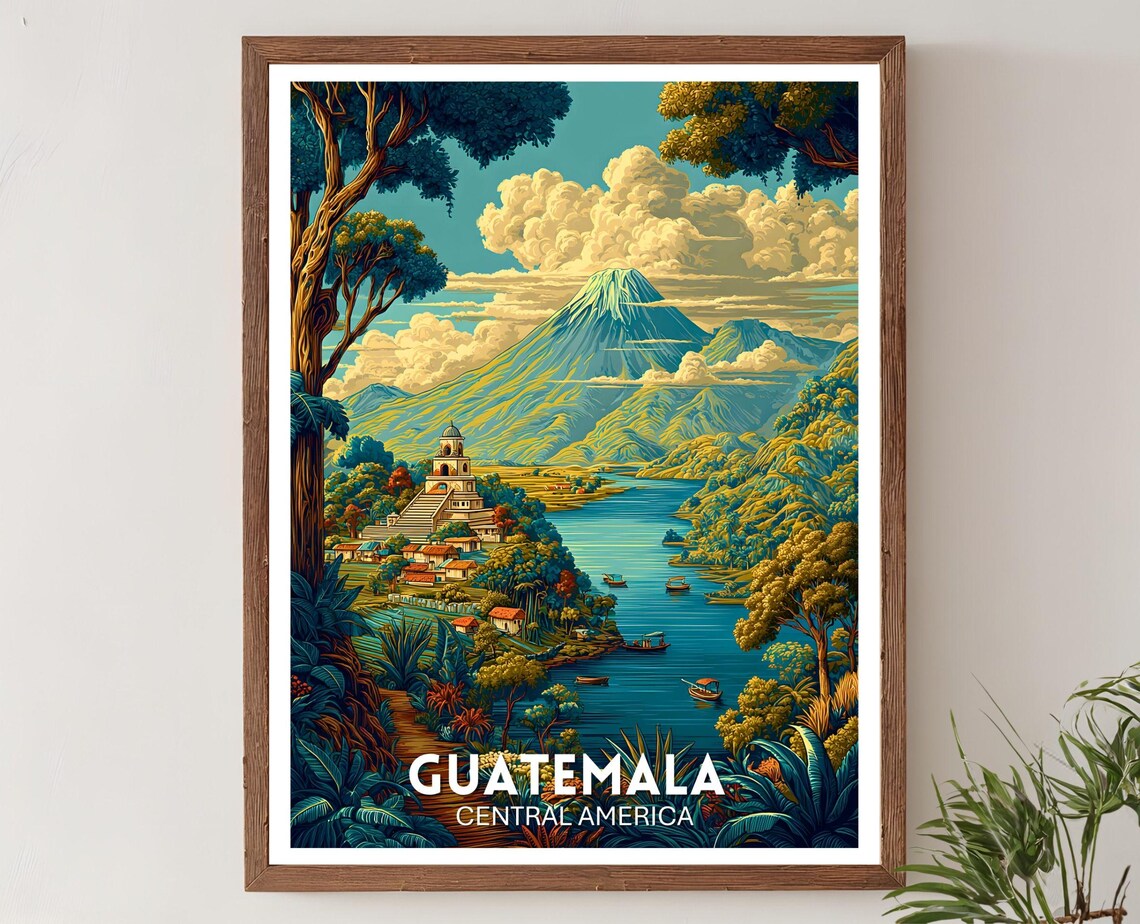 Guatemala Vintage Travel Poster, Lake Atitlan