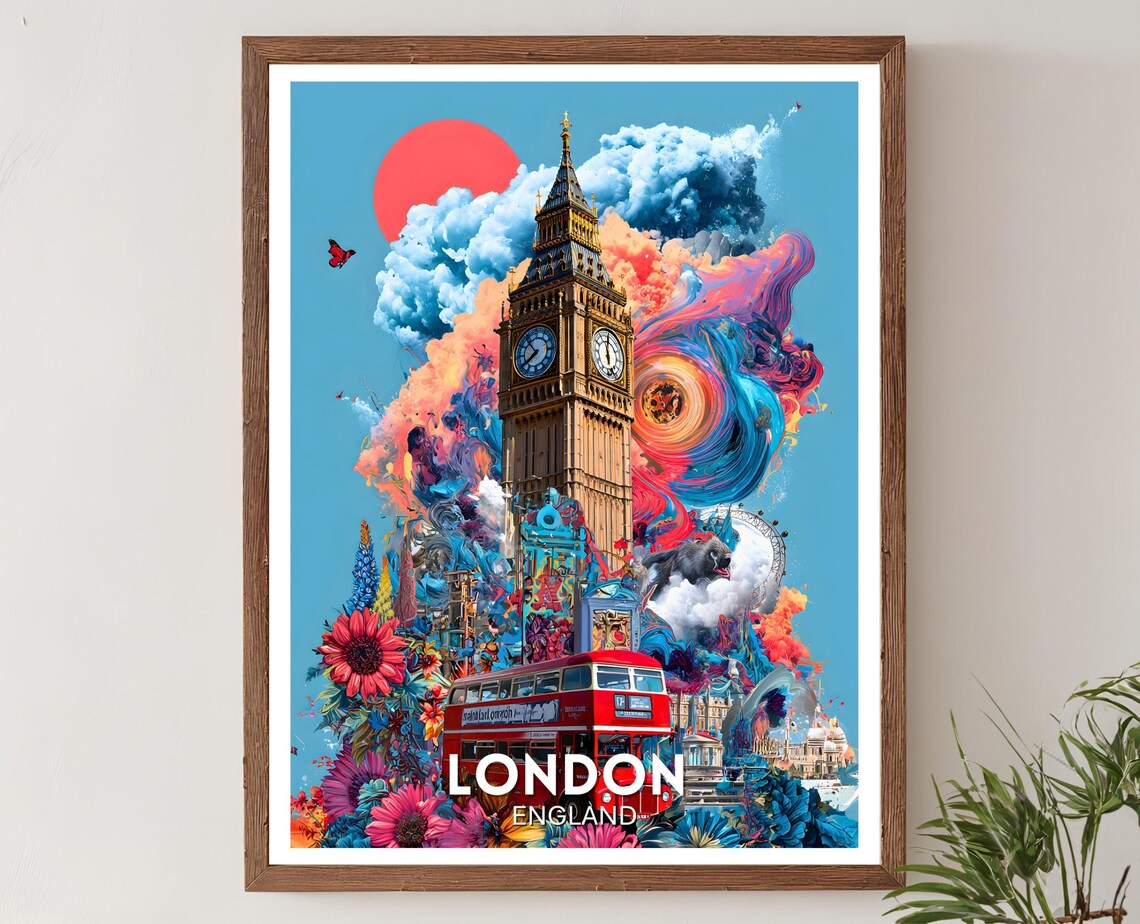 London Poster Print, Surreal Pop Art Travel