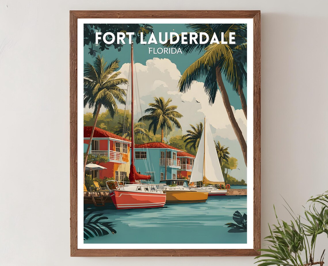 Fort Lauderdale Florida Retro Travel Poster