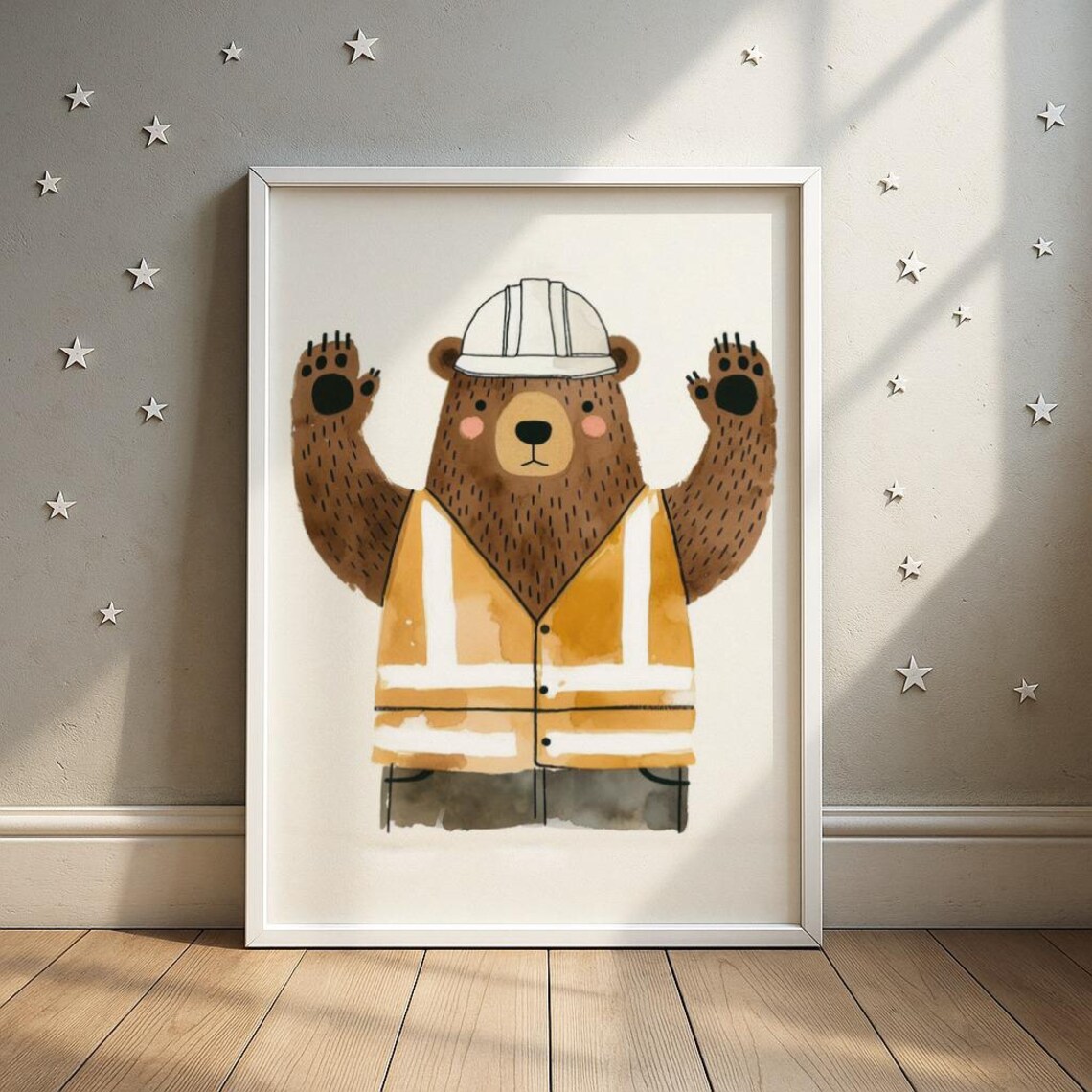 Bauxite Bear Construction Worker Wall Art Builder Animal Nursery Print Kids Room Decor