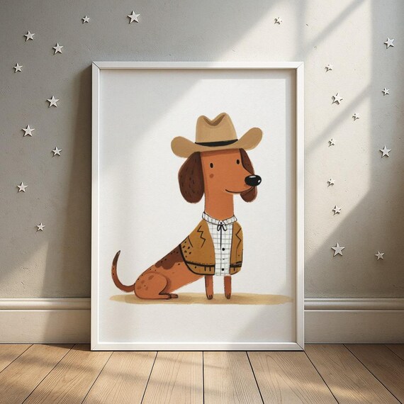Cowboy Dachshund Print Western Dog Nursery Art Kids Room Decor Wall