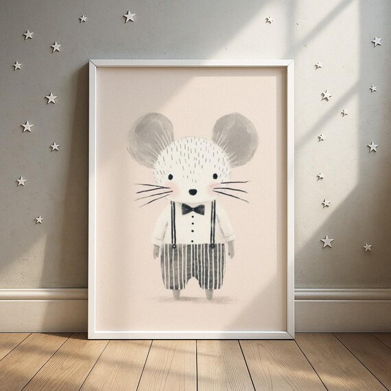Dapper Gentleman Mouse in Bow Tie Suspenders Kids Portrait Poster