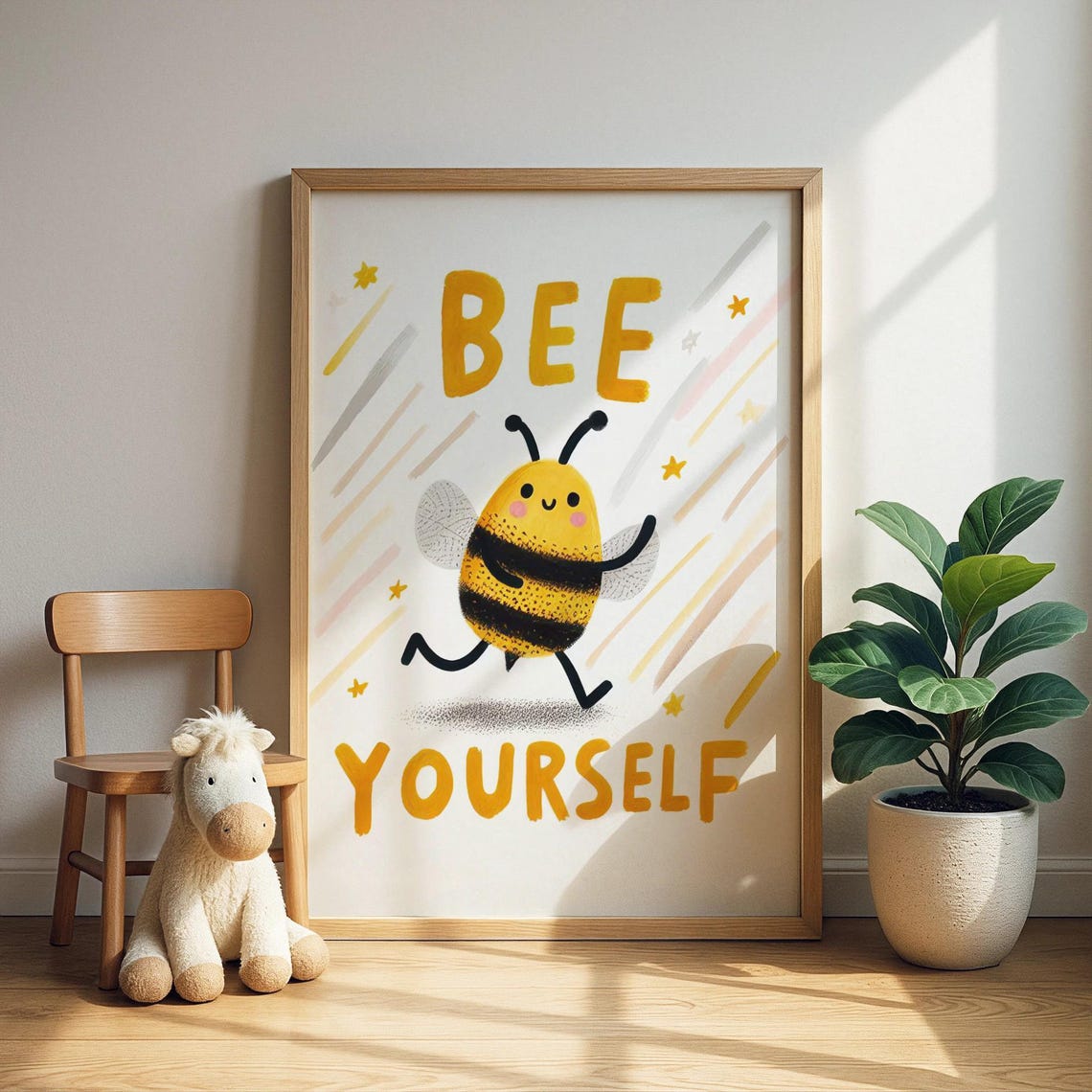 Bee Yourself Inspirational Quote Cute Bumblebee Kids Room Poster