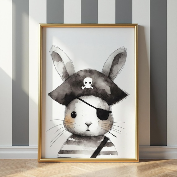 Pirate Bunny With Eyepatch Skull Tricorn Hat Watercolor Poster