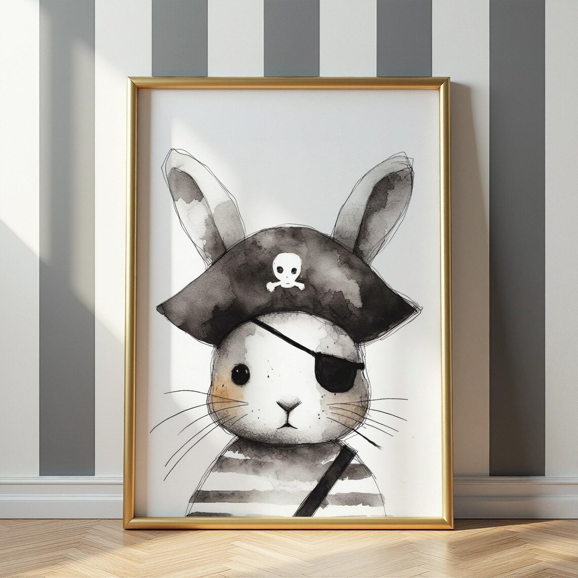 Pirate Bunny With Eyepatch Skull Tricorn Hat Watercolor Poster