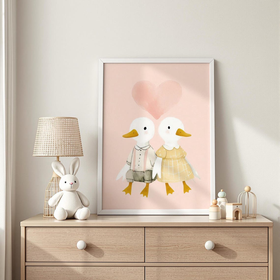 Two Loving Ducks Illustration Duck Couple Nursery Print