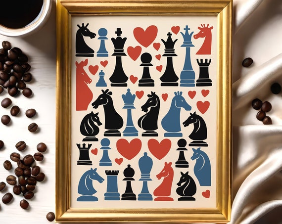 Retro Lets Play Chesschess Wall Decor Chessboard Artwork Chess Wall Hanging Strategy Game Art Modern Chess Print Geometric Chess Decor