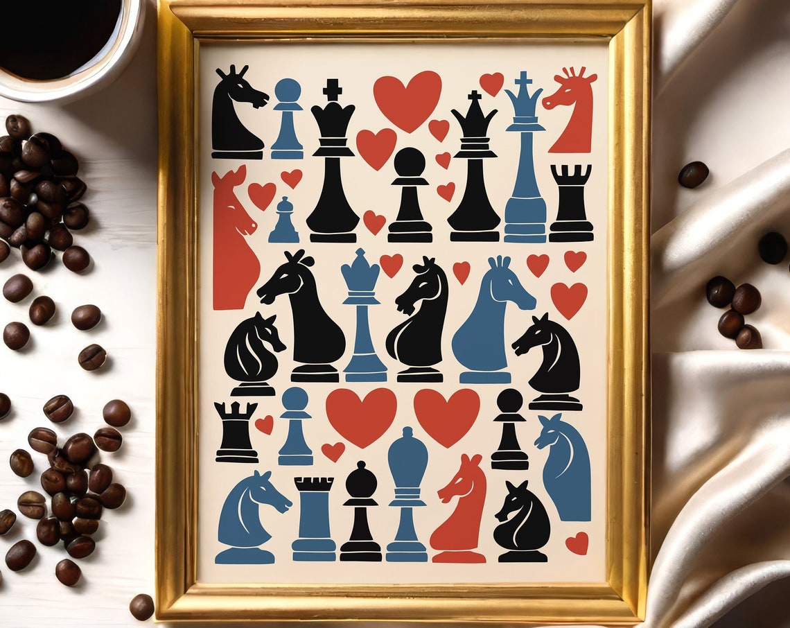 Retro Lets Play Chesschess Wall Decor Chessboard Artwork Chess Wall Hanging Strategy Game Art Modern Chess Print Geometric Chess Decor