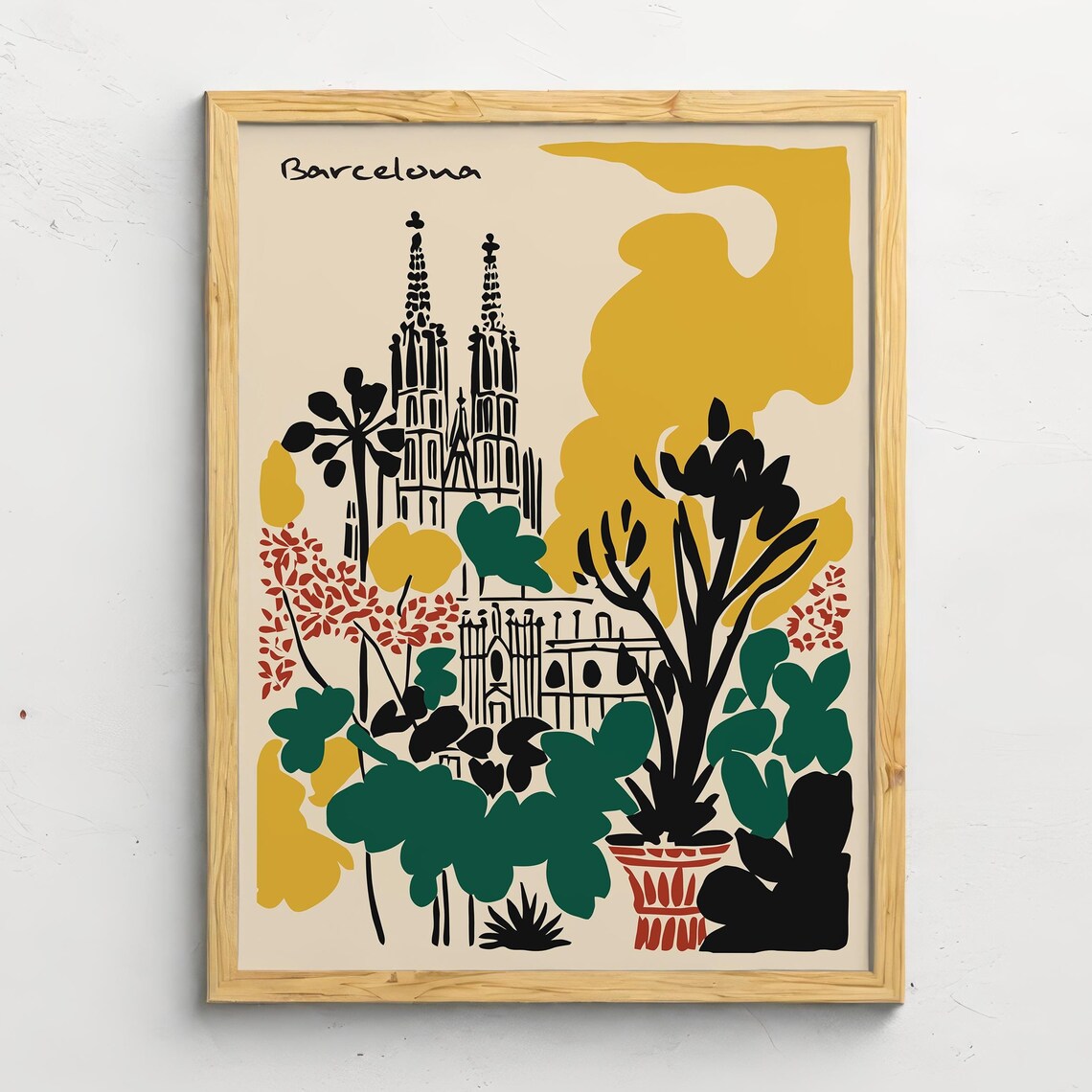 Barcelona Travel Poster Autumn Colors Retro Urban Landscape Wall Art Spain Print Scenic Wall Art Travel Poster Honeymoon Gift Idea