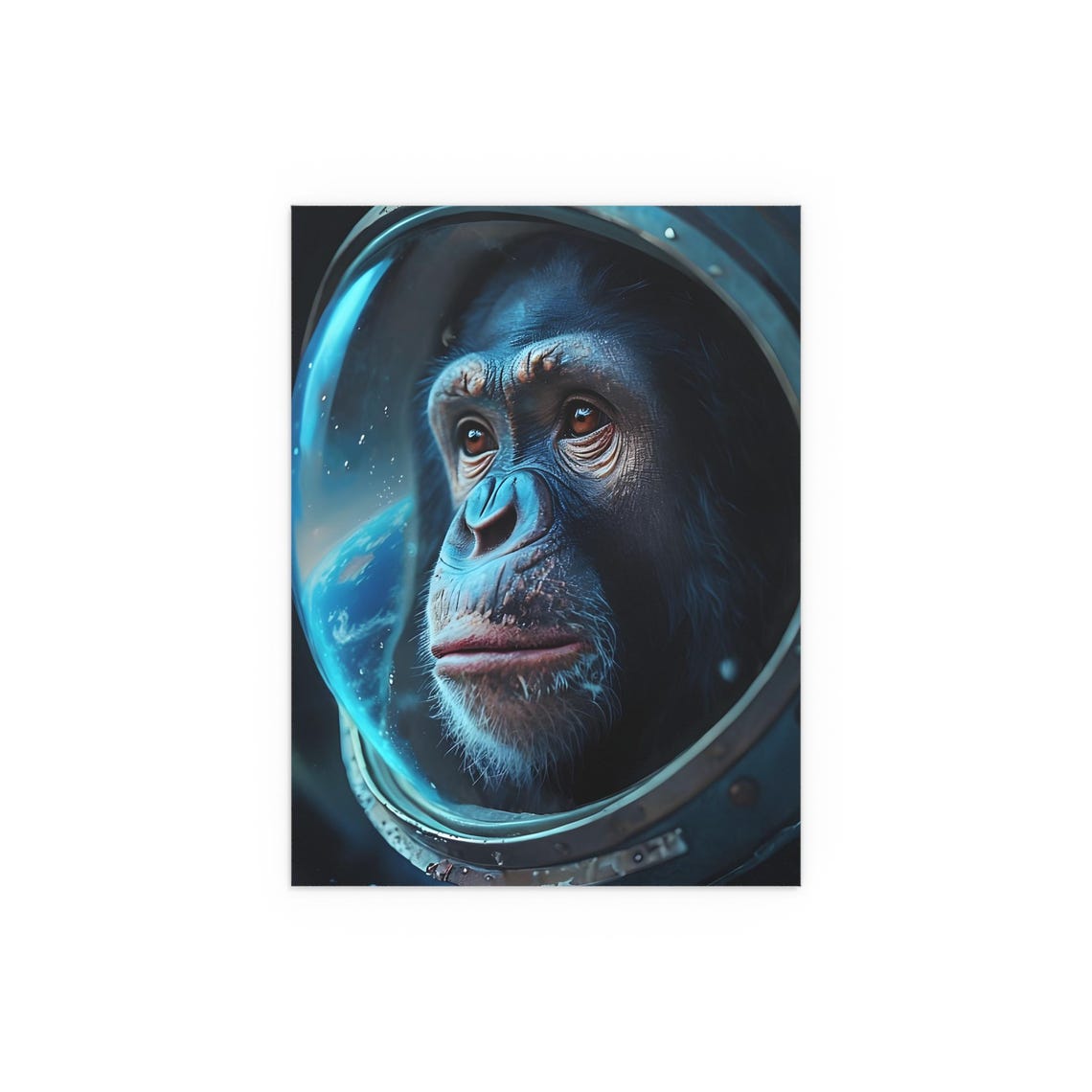 Chimpanzee Astronaut in Space Helmet Close-Up Portrait Poster