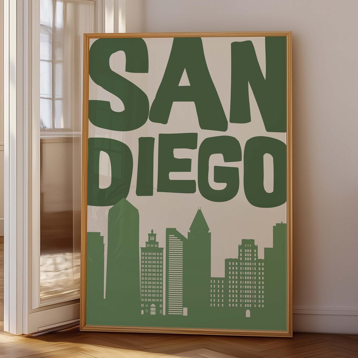 San Diego Minimalist Cityscape, Retro Skyline Art Print