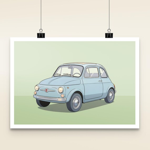 Vintage Fiat 500 Illustration Print Retro Car Poster
