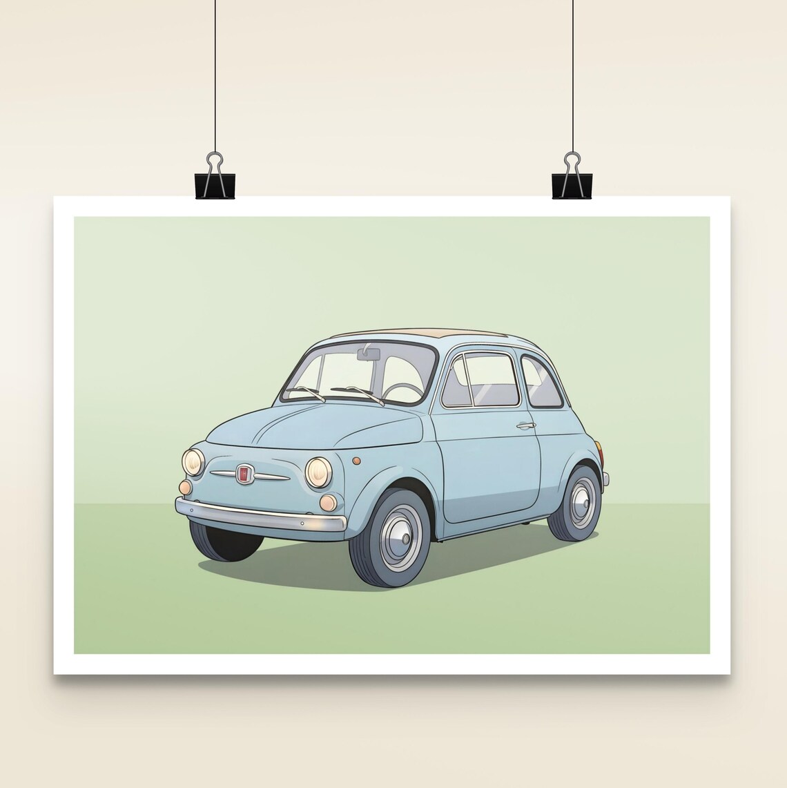 Vintage Fiat 500 Illustration Print Retro Car Poster