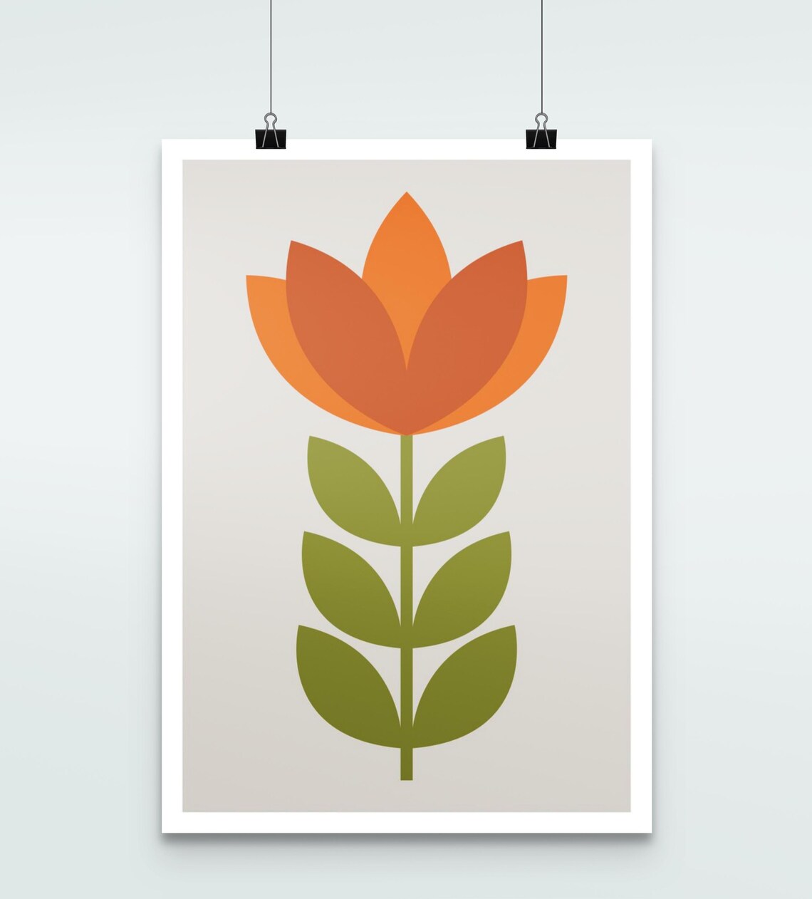Retro Flower Orange Floral Poster Mid Century Modern Wall Art Minimalist