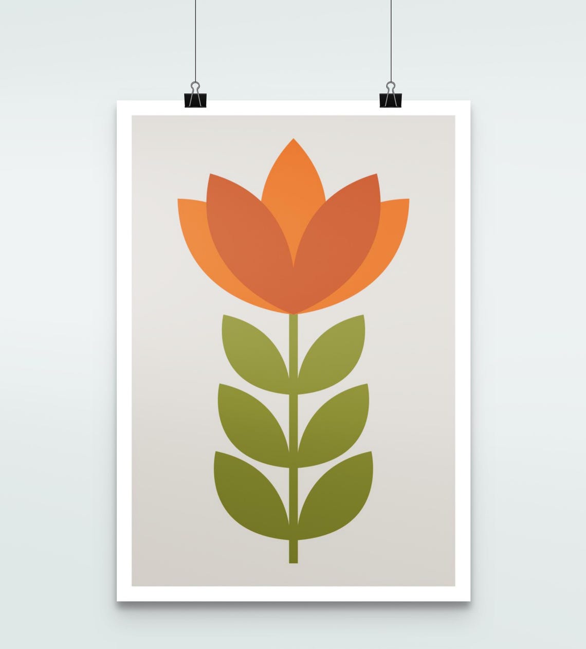 Retro Orange Flower Mid Century Modern Minimalist Botanical Poster