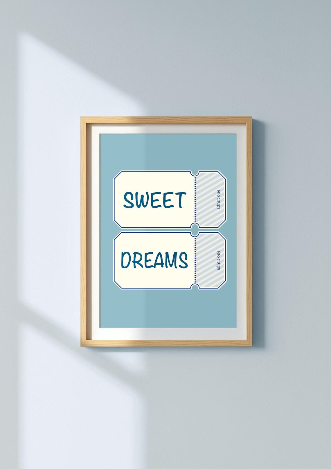 Sweet Dreams Admit One Ticket Retro Bedroom Typography Quote Poster