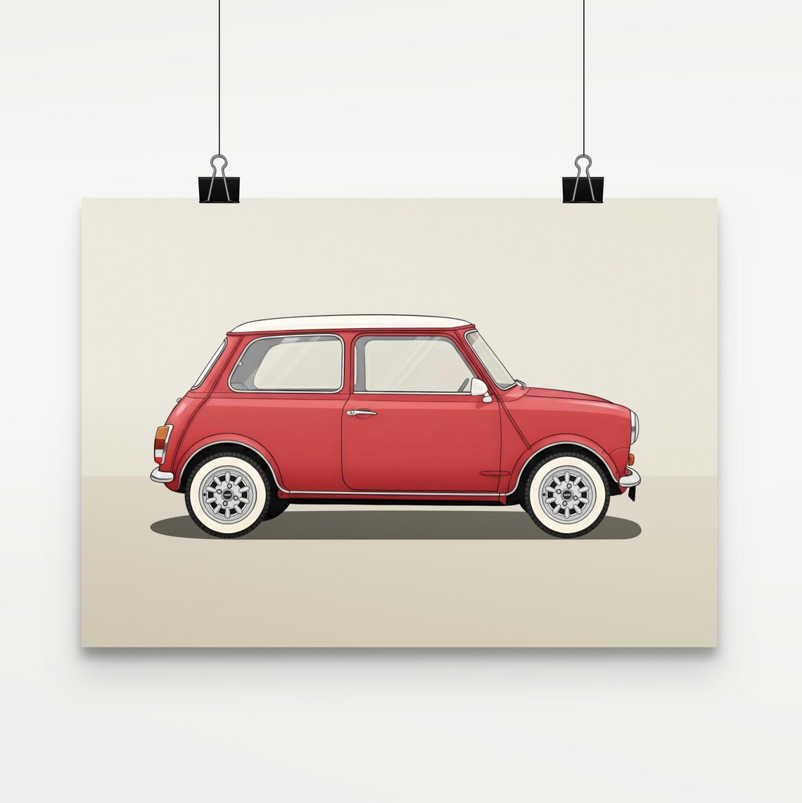 Red Mini Cooper Poster British Car Illustration