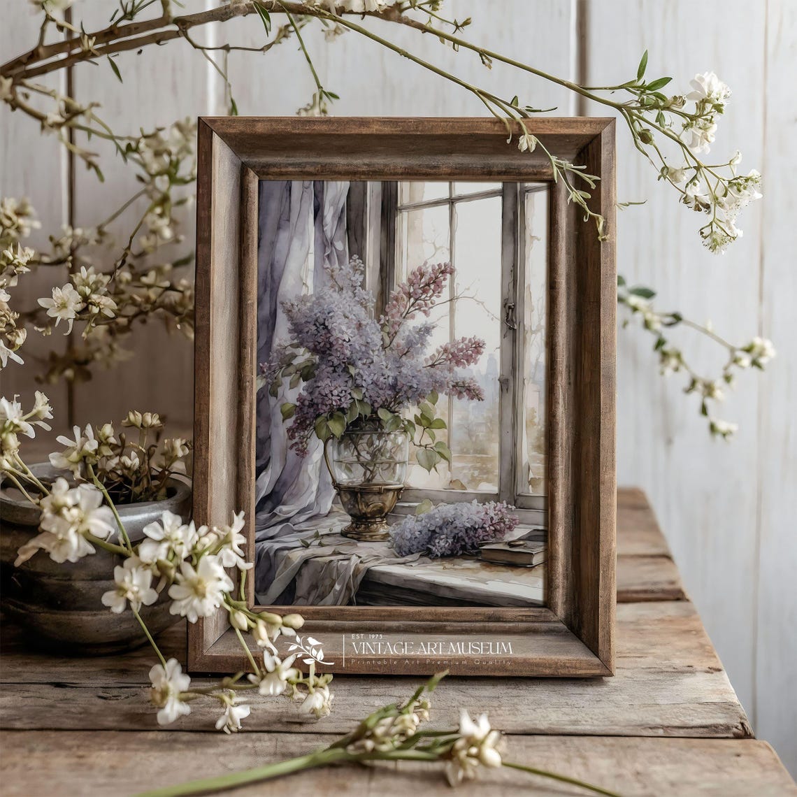 Watercolor Lilac Bouquet Windowsill Sheer Curtain Spring Floral Poster - Image 3