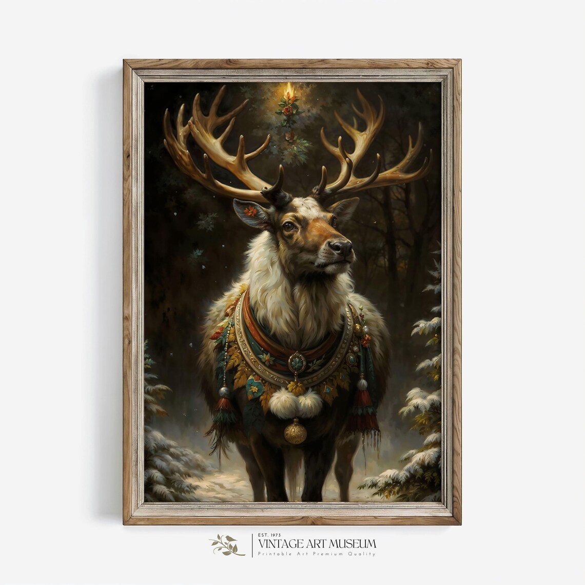 Dark Christmas Deer Vintage Holiday Art Print - Image 3