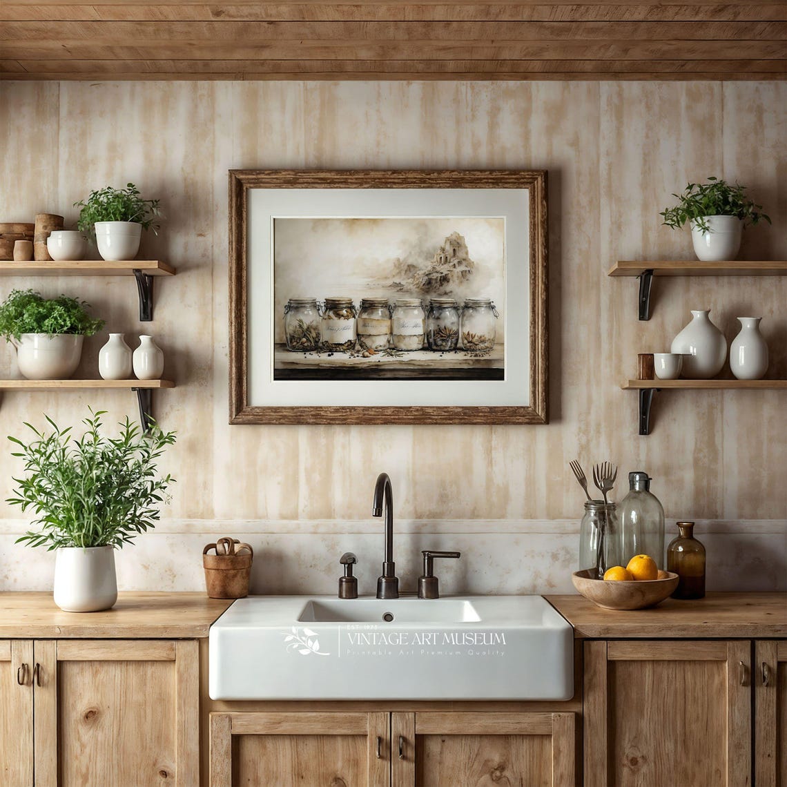 Vintage Apothecary Herb Jars Before Castle Cliff Kitchen Art Poster - Image 2