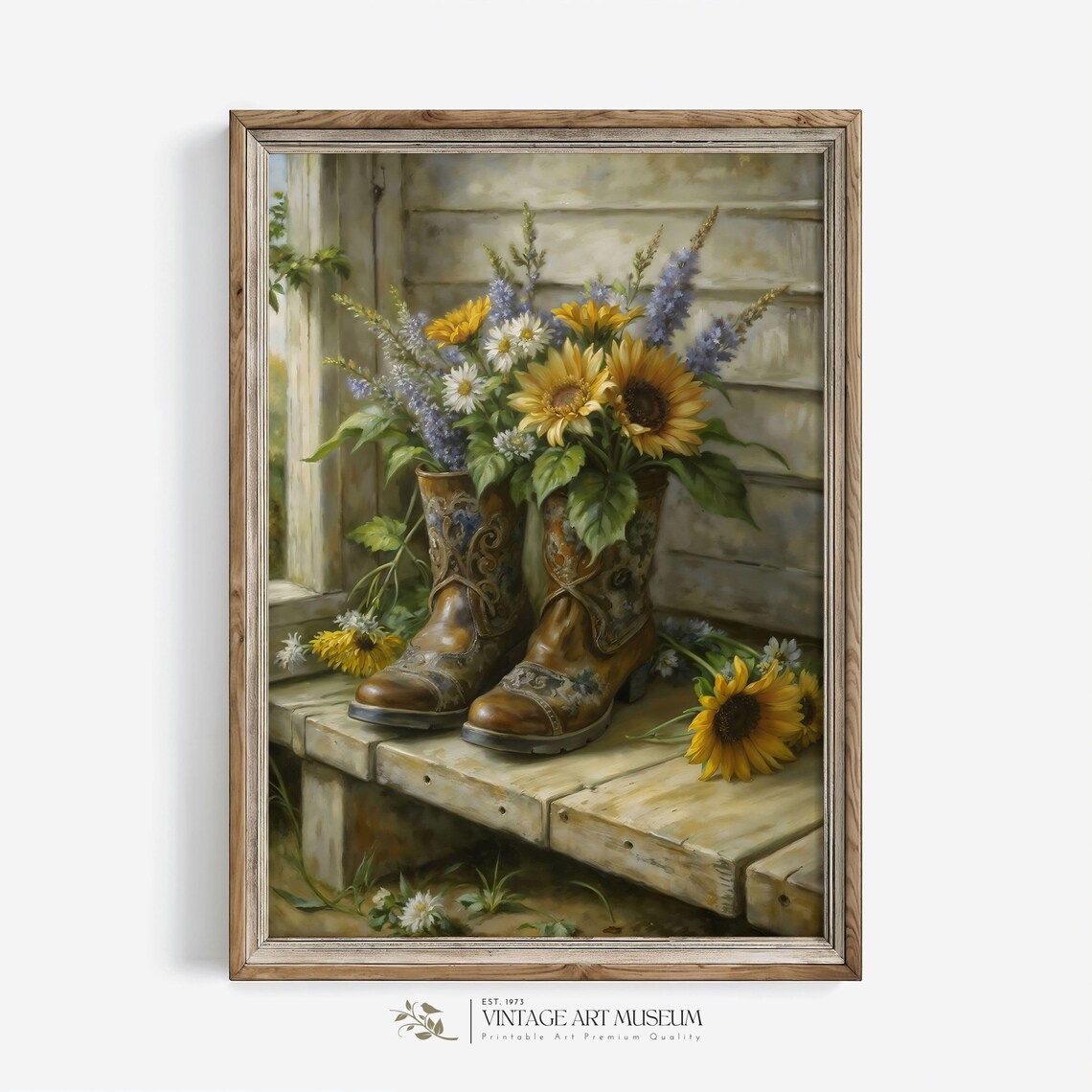 Cowgirl Boots With Wildflowers, Vintage Art Print