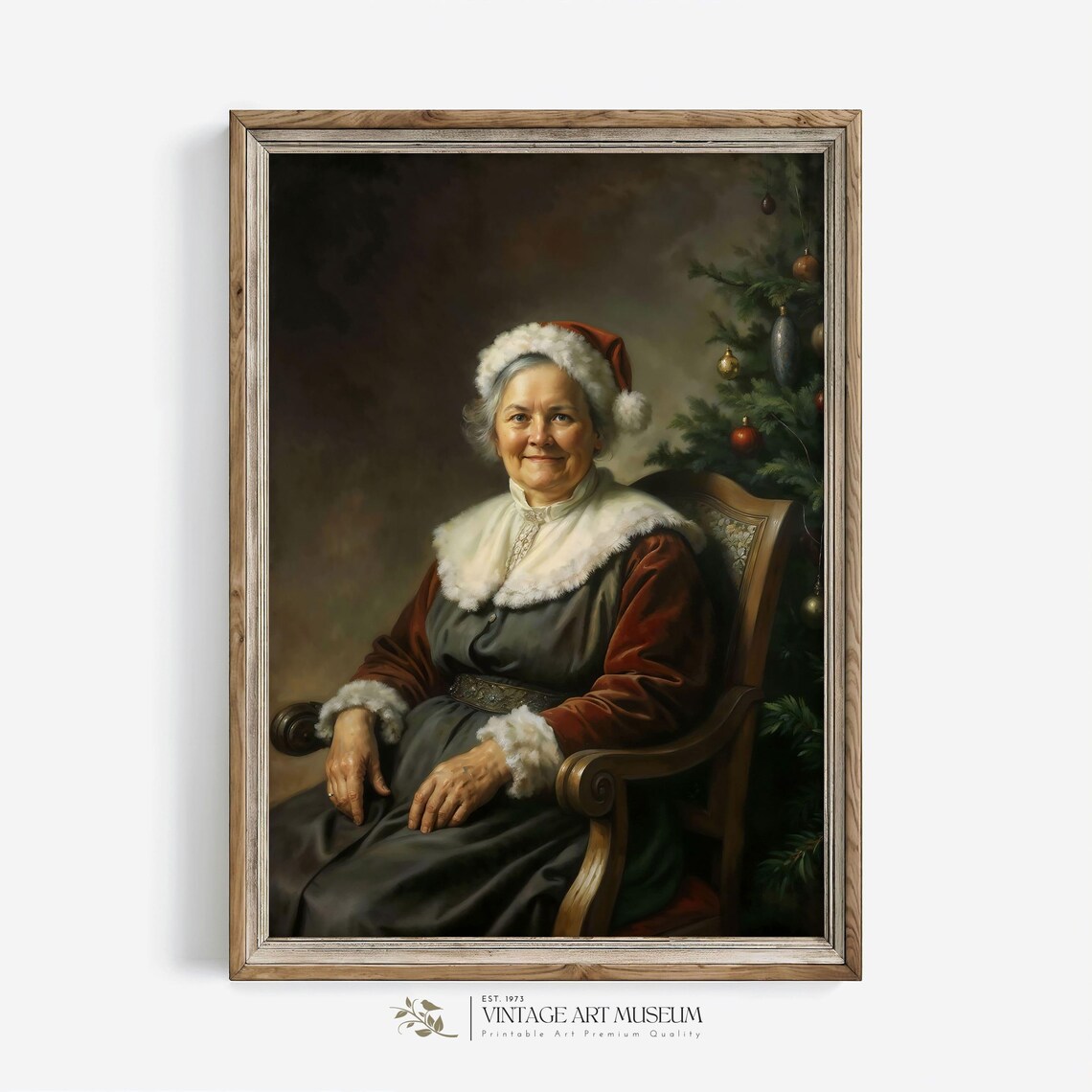 Mrs Claus Christmas Portrait By The Tree Vintage Holiday Art Poster