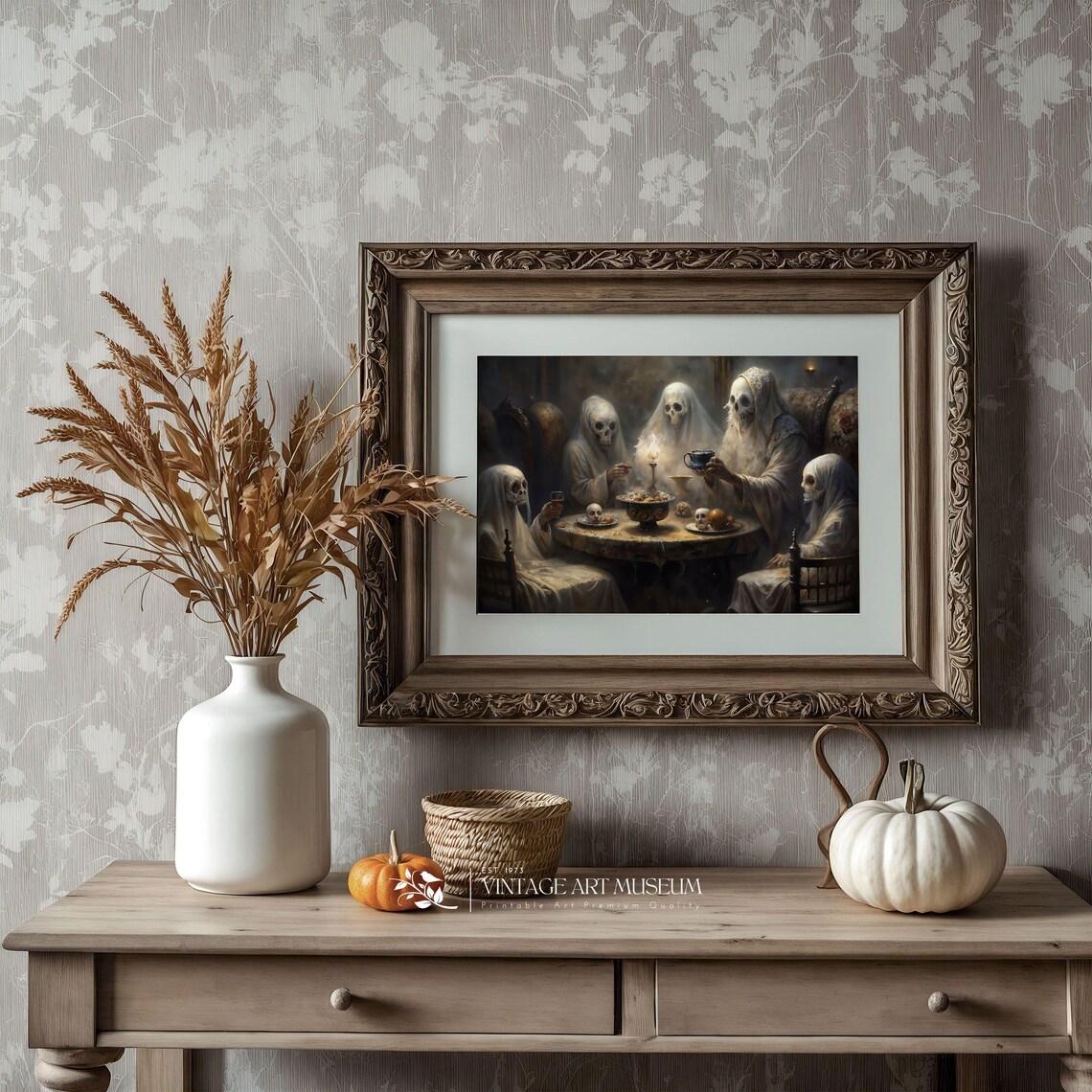Ghost Tea Party Spooky Halloween Skeleton Ghosts Vintage Style Wall Art - Image 3