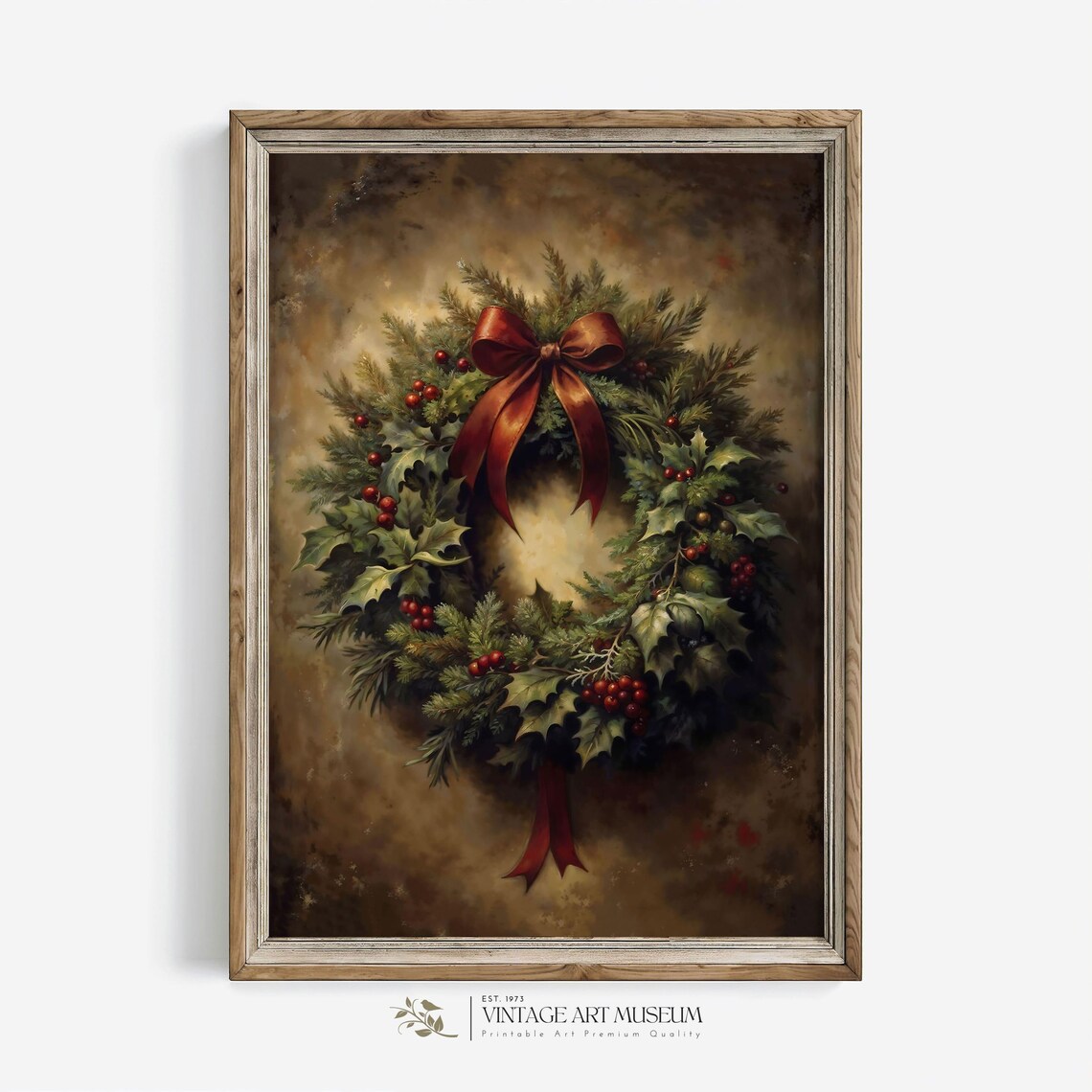 Vintage Christmas Wreath with a Red Bow Holiday Season Poster - Image 3