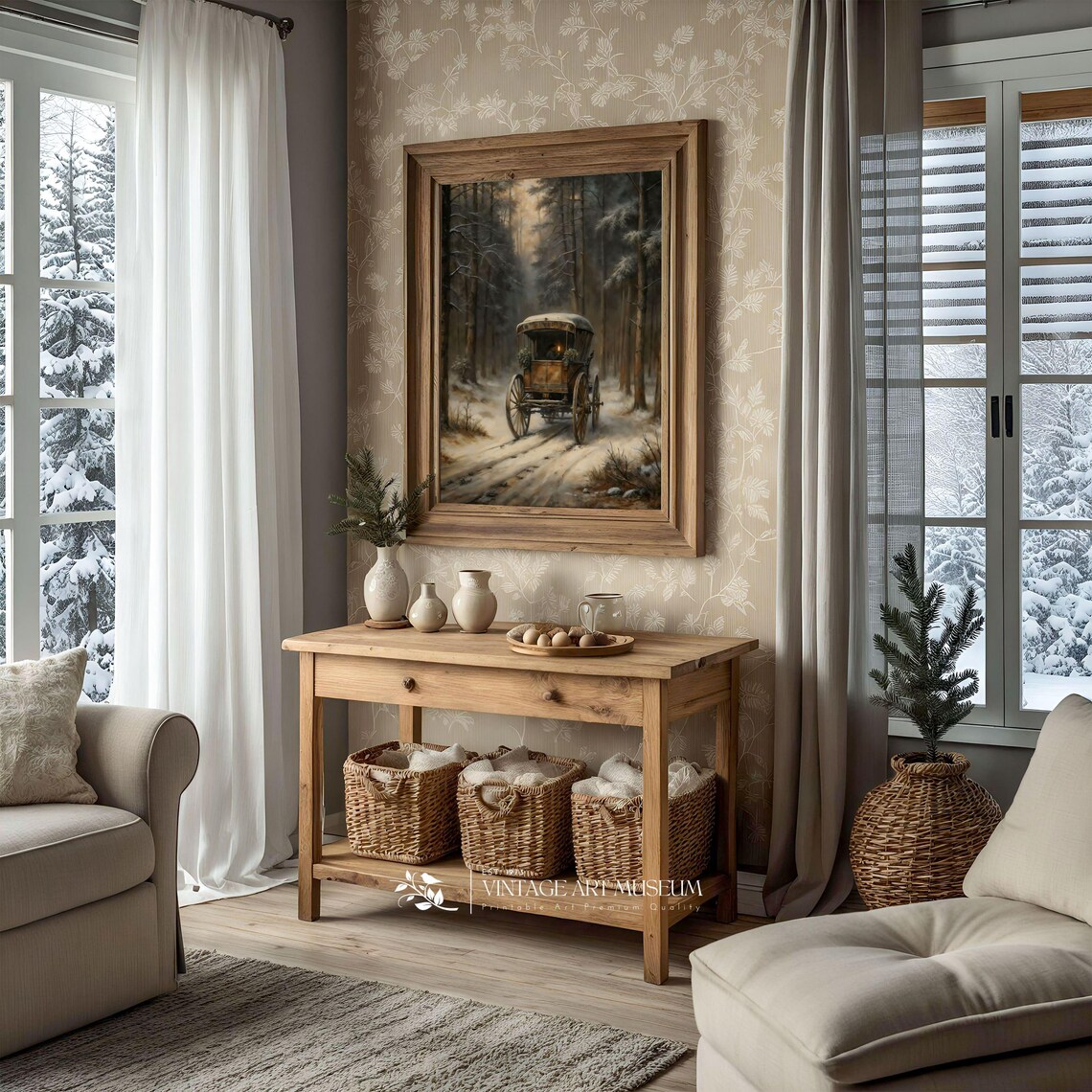 Snowy Forest With Antique Carriage, Vintage Art Print - Image 2