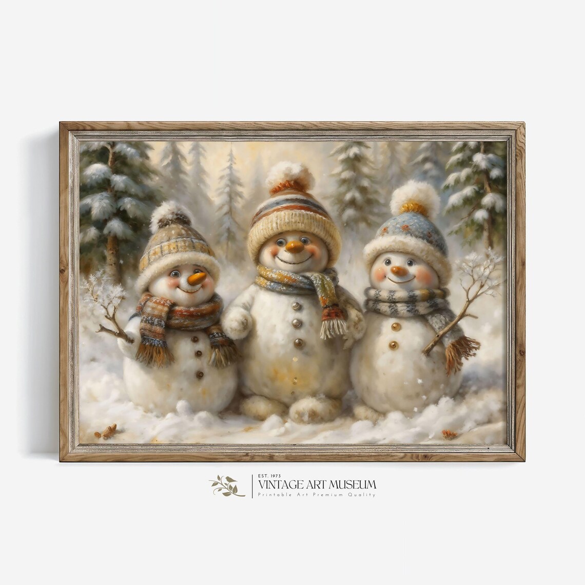 Three Cheerful Snowman Christmas Print, Vintage Xmas - Image 3