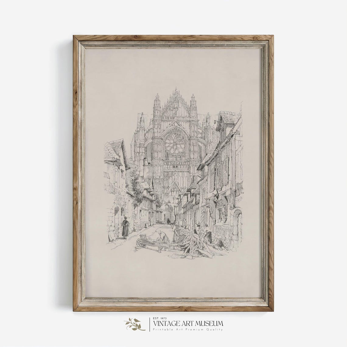 Elegant French Cathedral Architecture Sketch Vintage Wall Art
