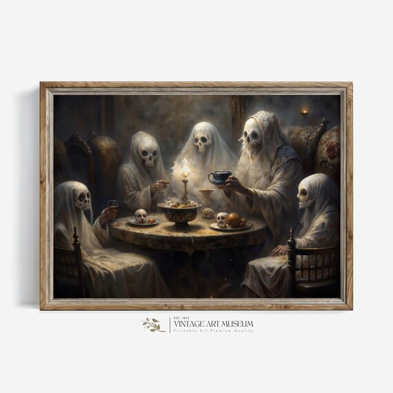 Ghost Tea Party Spooky Halloween Skeleton Ghosts Vintage Style Wall Art