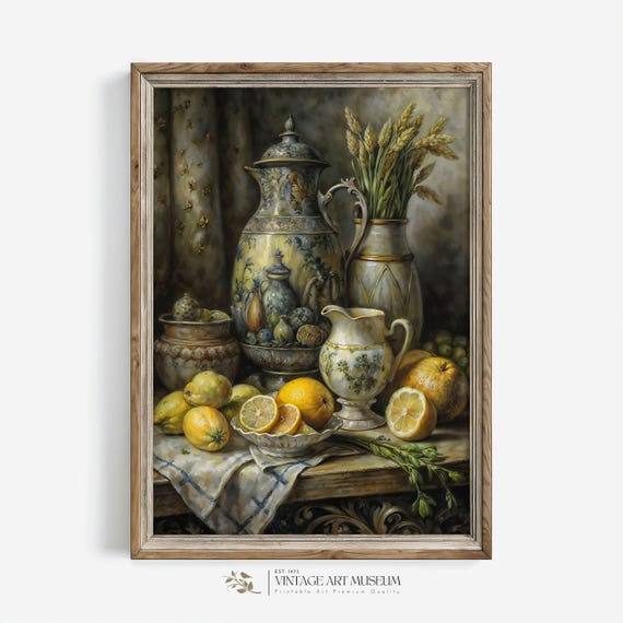 Vintage Ceramic Jug Still Life Art Print, French Country