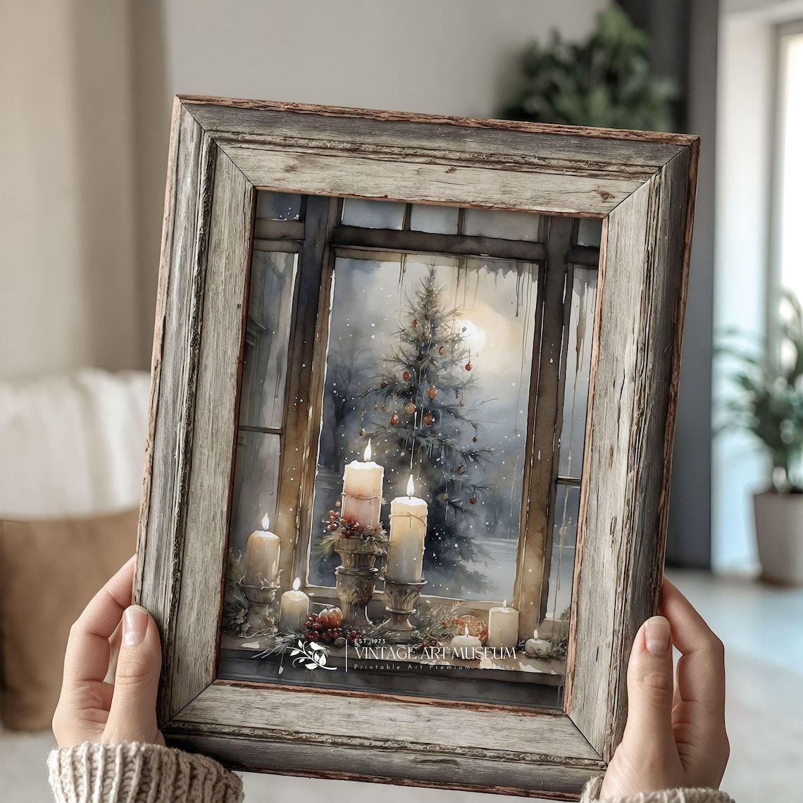 Rustic Christmas Candles Vintage Holiday Art Print - Image 2