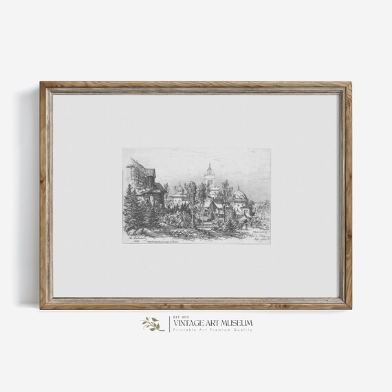 Paris Vintage Cityscape Sketch, Travel Poster