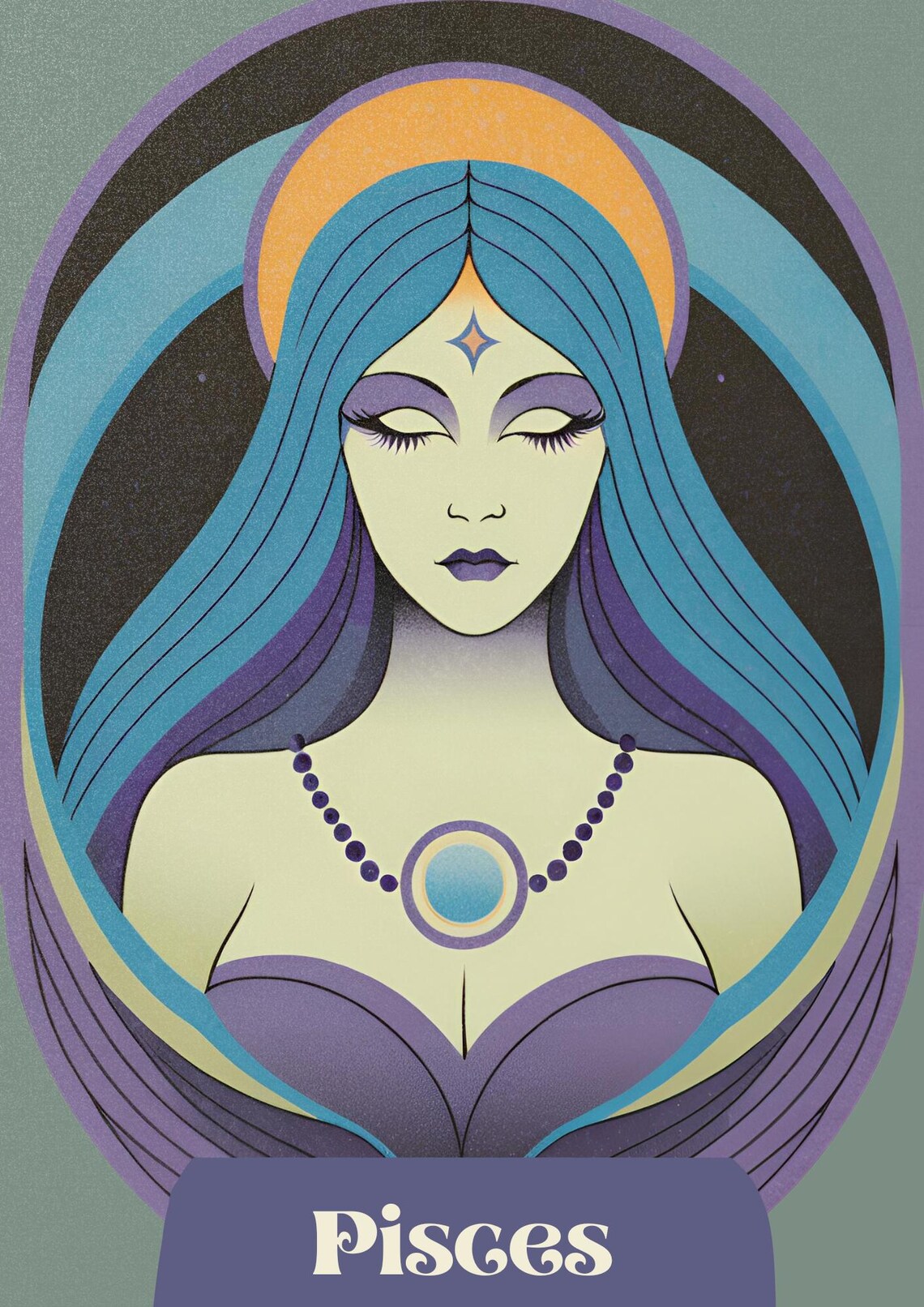 Pisces Zodiac Woman Art Nouveau Mystical Witch Astrology Wall Poster - Image 3