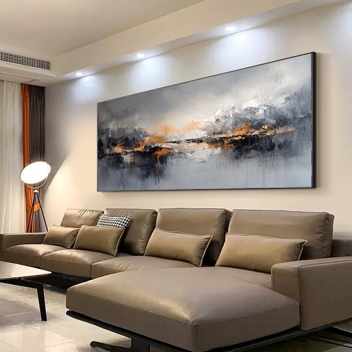Moody Smoky Grey Abstract With a Warm Golden Sunset Glow Poster - Image 2