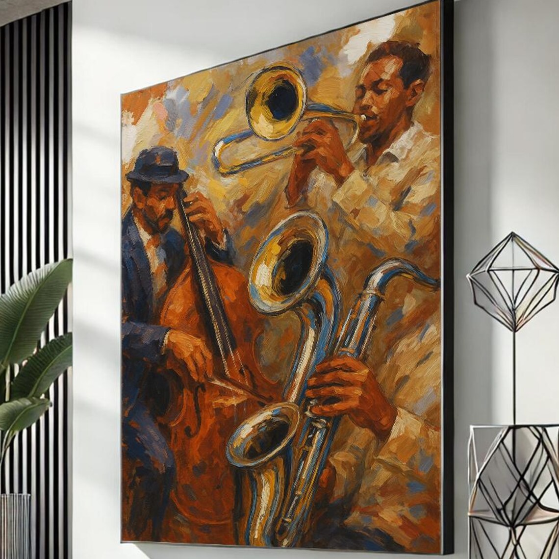 Jazz Musicians Trumpet Saxophone Bass Impressionist Music Art Poster