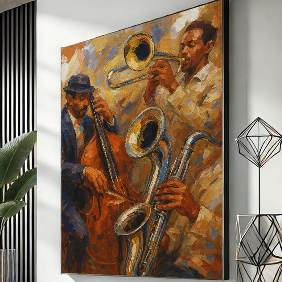 Jazz Musicians Trumpet Saxophone Bass Impressionist Music Art Poster