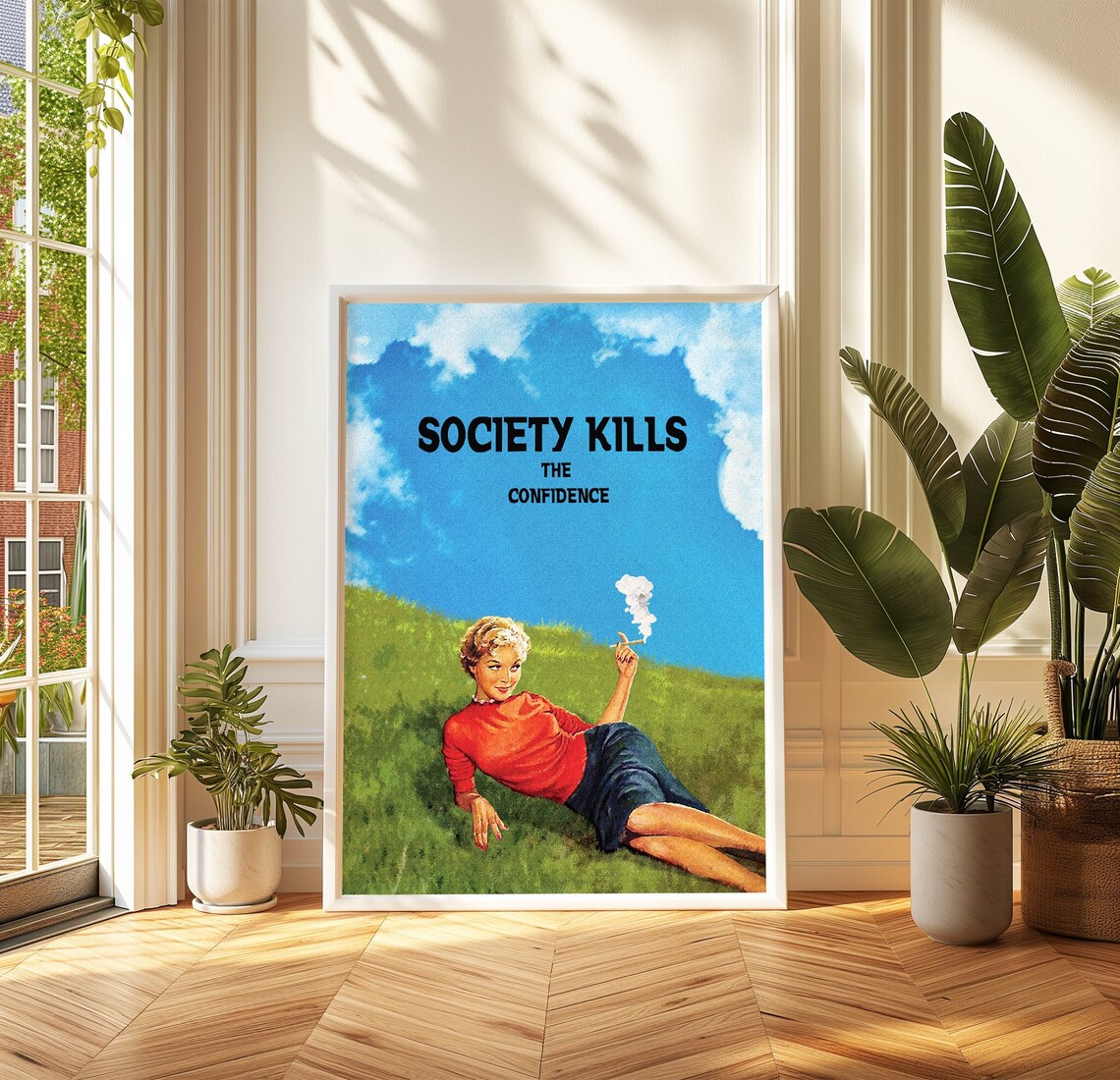 Society Kills The Confidence Quote Retro Woman Smoking Art Poster
