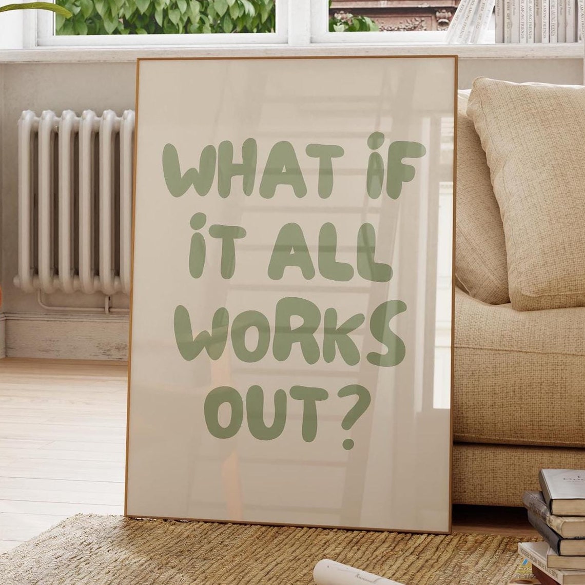 What If It All Works Out Sage Green Retro Typography Wall Art