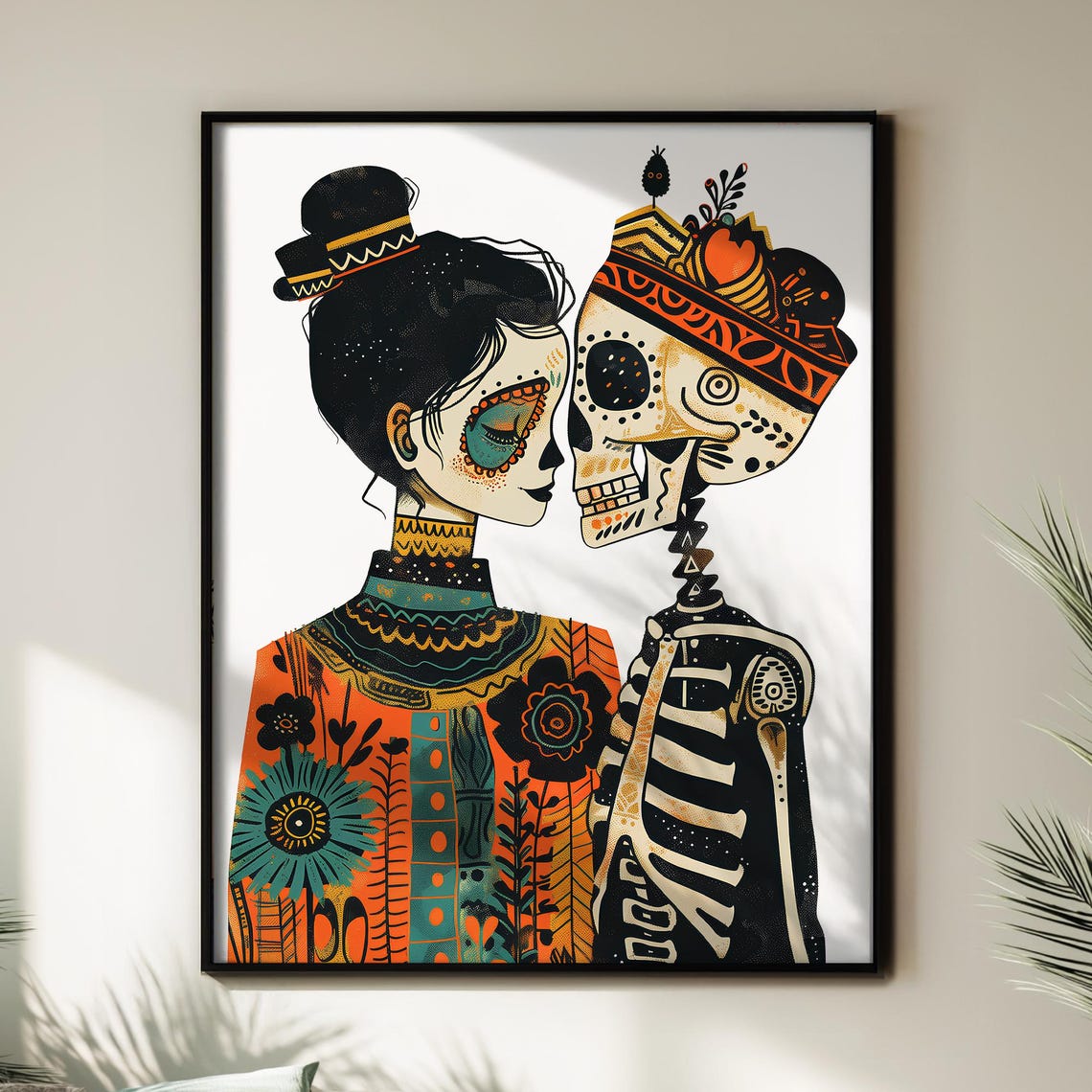 Closer Day of the Dead Skeleton Couple Love Folk Art Wall Poster