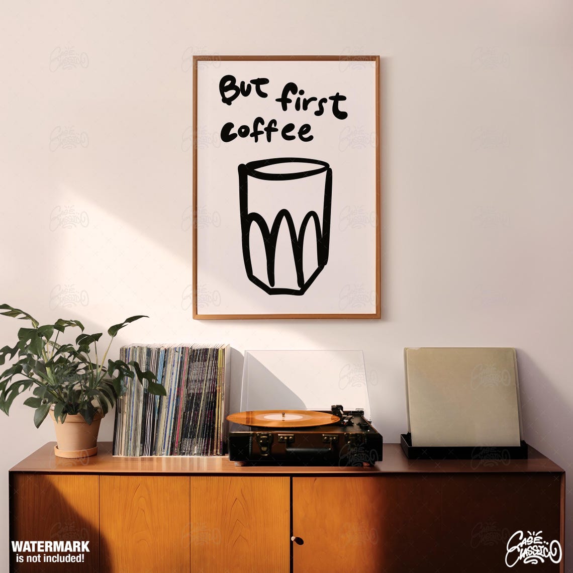 But First Coffee Hand Drawn Doodle Minimalist Kitchen Quote Poster